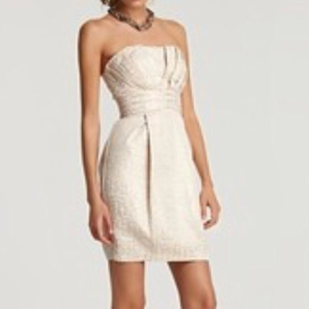 Max and Cleo Gold Shimmer Strapless Cocktail Sheath Dress Size 10